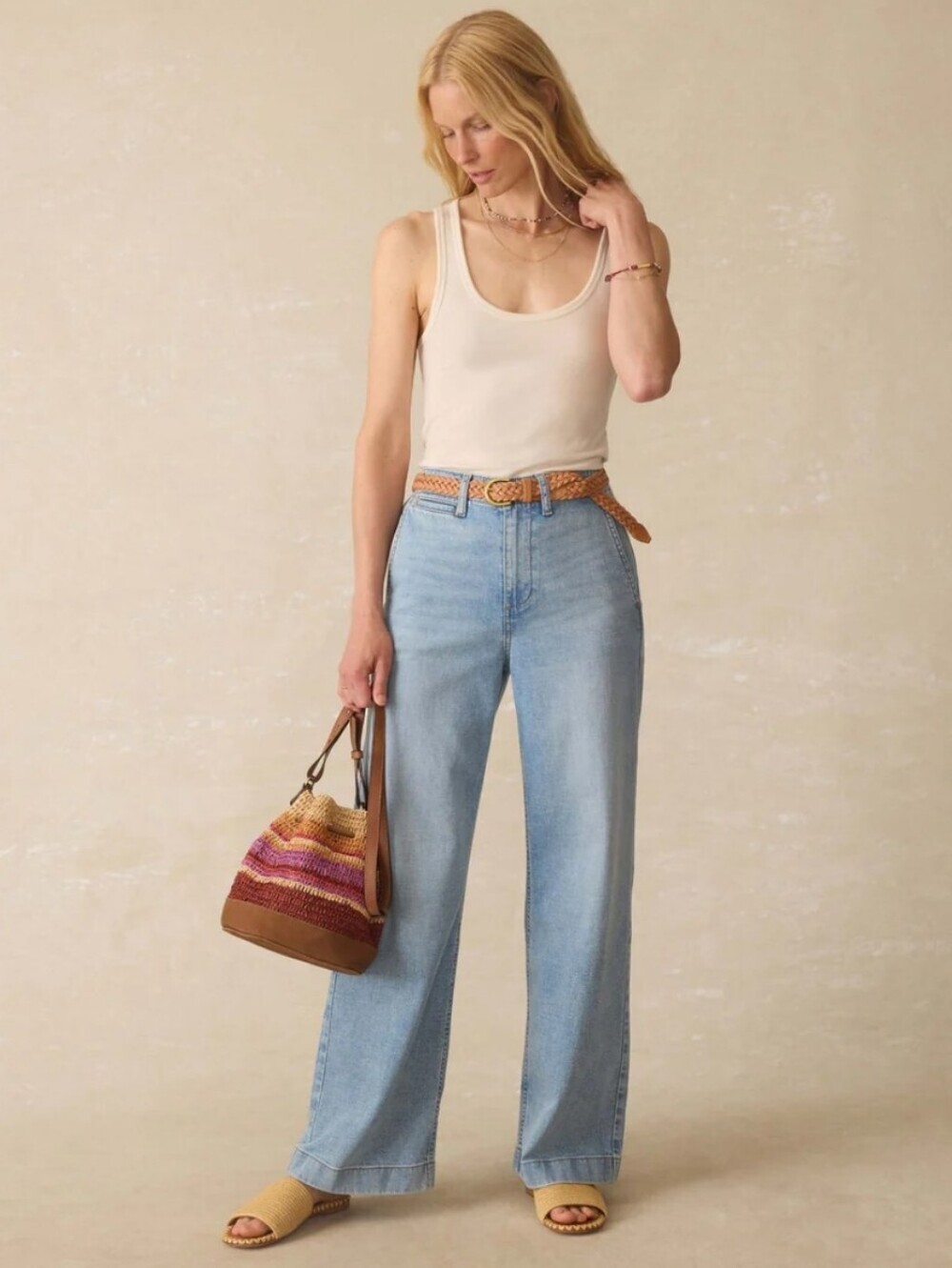 Faherty Linen Denim Pant Seas Light Wash Wide Leg Size 27